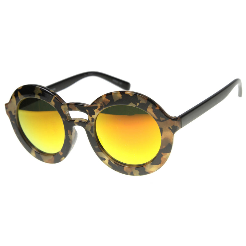 Gafas de sol redondas con lentes de espejo y doble puente para mujer 9851