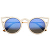 Gafas de sol con lentes de espejo de metal redondo y corte láser para mujer A102