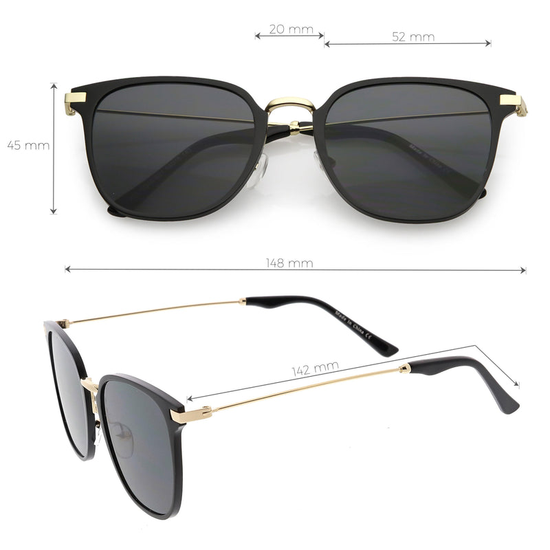 Gafas de sol retro modernas con borde de cuernos y lentes planas espejadas C834
