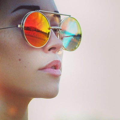 Men's Women's Round Shape Flip up Django Sunglasses Clear Red Lenses Gold  Black | eBay