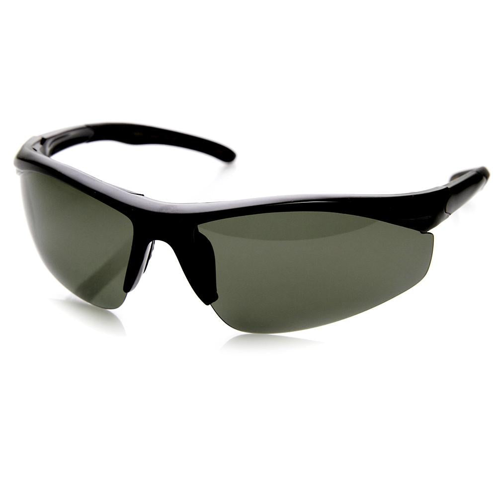 Mens Performance Half Sports Wrap Around Sunglasses Black Smoke | zeroUV