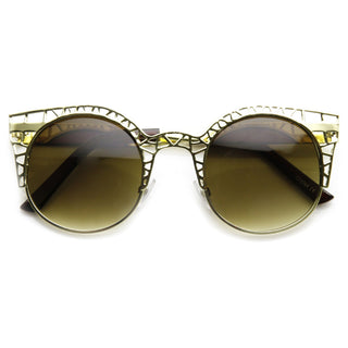 Women's Indie Round Metal Laser Cut Mesh Cat Eye - Gold