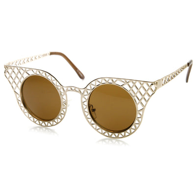 Gafas de sol estilo ojo de gato entrecruzadas de metal cortado con láser para mujer