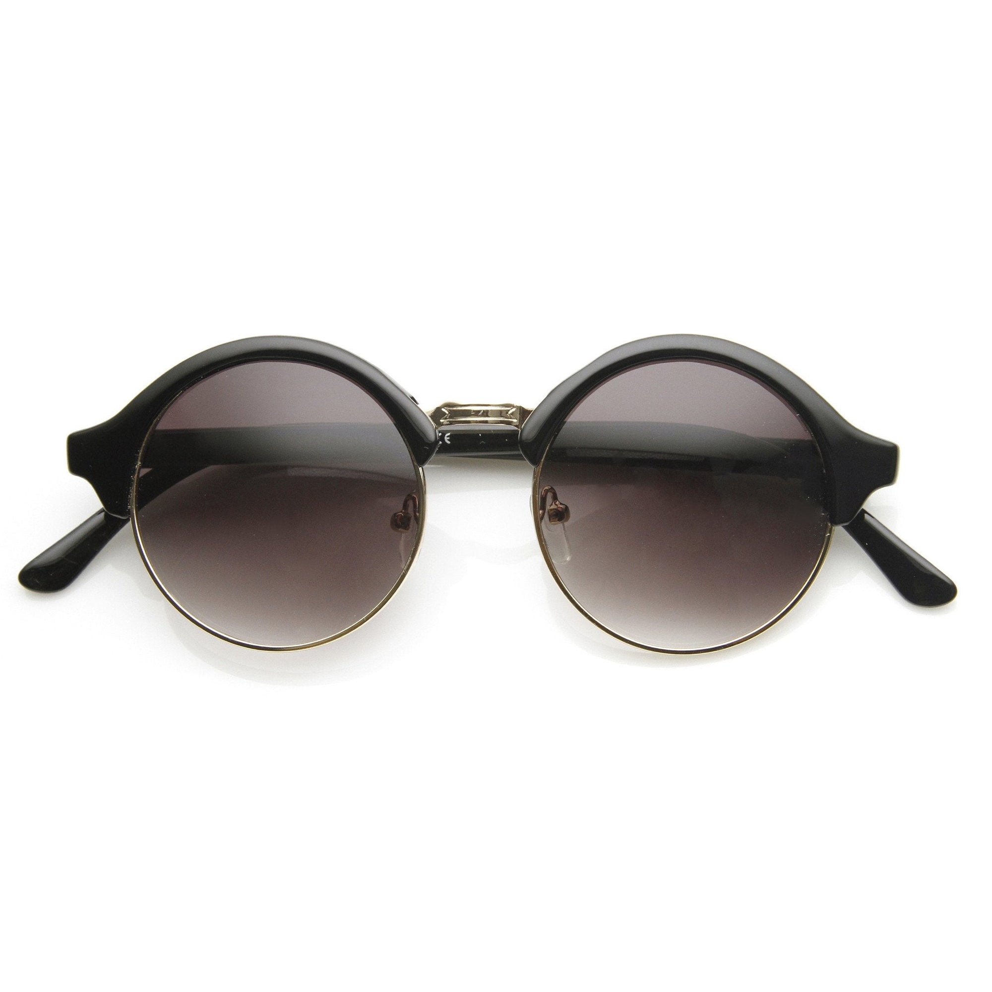Half Frame Round Vintage Professor Steampunk Sunglasses - zeroUV