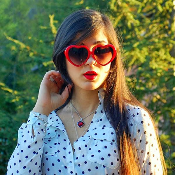 Cute Women's Lolita Sweet Heart Shape Sunglasses Light Pink