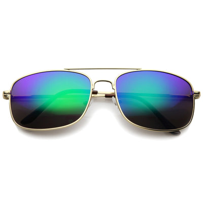 Gafas de sol de aviador con lentes espejadas de metal dorado cuadrado deportivo para hombre A026