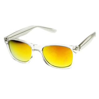 Zerouv "Mormont" Transparent Horned Rim Flash Mirrored Lens Sunglasses - Clear Fire