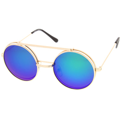 Gafas de sol abatibles con lentes espejadas Steampunk redondas retro 8966