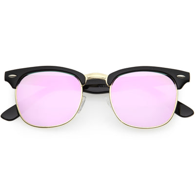 Gafas de sol retro con borde de cuernos y medio marco con lentes de espejo flash 9309
