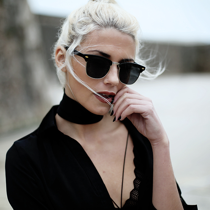 Vintage Dapper Half Frame Horned Rim Sunglasses zeroUV