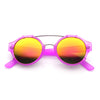 Gafas de sol coloridas retro redondas P3 con lente de espejo y barra transversal 9648