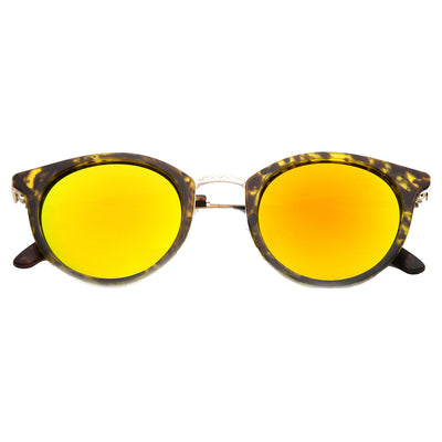 Gafas de sol retro europeas con borde de cuernos redondos y lentes de espejo 9650