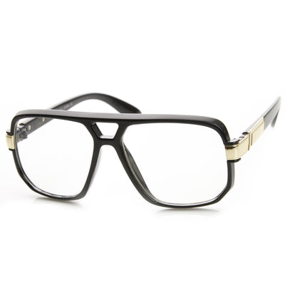 thumbnail image 2 of Men's Vintage Rimless Eyeglasses – Black Wood & Gold Frame – Clear Lens Retro Hip Hop Style 2 of 6