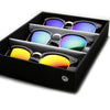 Gafas de sol retro con borde de cuernos y lentes de espejo de medio marco + estuche de viaje 9309