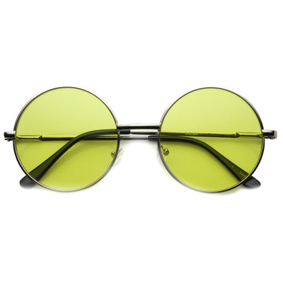 Gafas de sol retro hippie de tamaño mediano con lentes de color redondo 9814