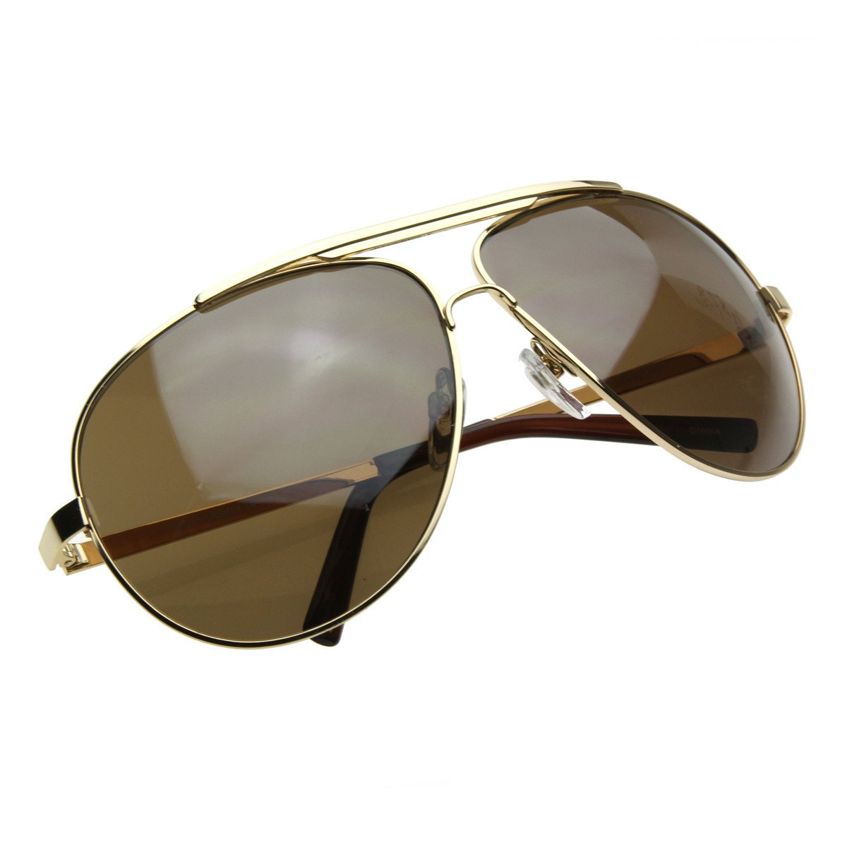 Large Flat Top Gold Rim Aviator Sunglasses - Thick Dark Fashion Designer Style 6906