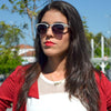 Lindos colores pastel gafas de sol para mujer con borde con cuernos y medio marco 8955