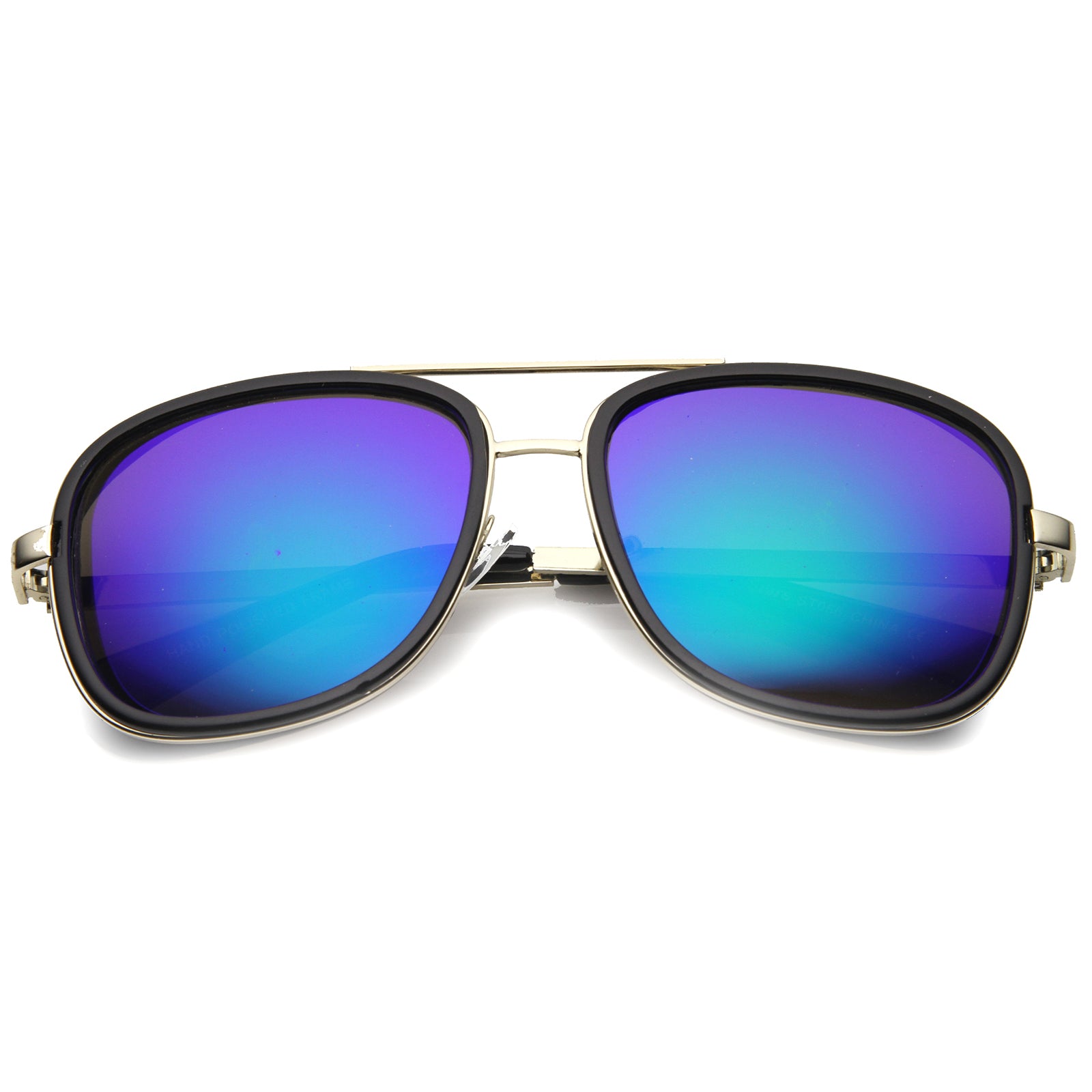 Gafas de sol estilo aviador con lentes espejadas y cubierta lateral cuadrada 9896