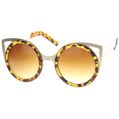 Gafas de sol estilo ojo de gato redondas con recorte de metal en dos tonos elegantes A104
