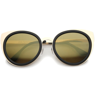 Reinforced Two-Toned Mirrored Lens Cat Eye Sunglasses A106