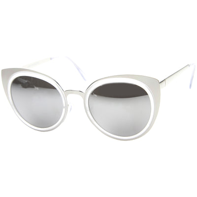 Reinforced Two-Toned Mirrored Lens Cat Eye Sunglasses A106