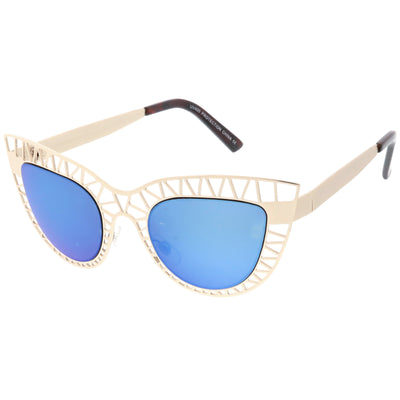 Gafas de sol estilo ojo de gato con lentes espejadas y corte de malla láser modernas A150