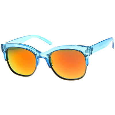 Gafas de sol translúcidas y coloridas con lentes de espejo de medio marco A249