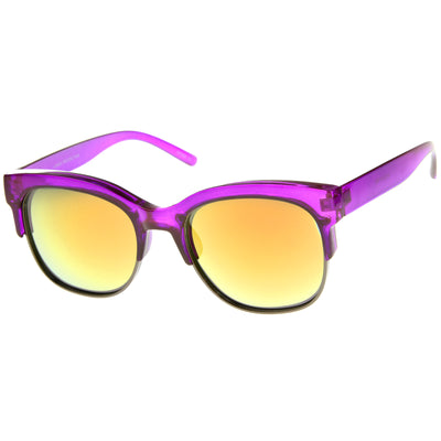 Gafas de sol translúcidas y coloridas con lentes de espejo de medio marco A249