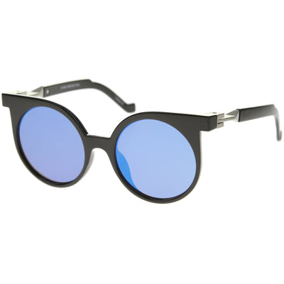 Gafas de sol redondas con lentes planas y borde con cuernos modernos retro A258