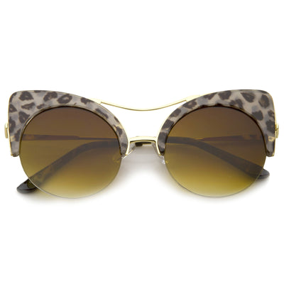 Gafas de sol tipo ojo de gato redondas con lentes planas y media montura de punta alta A267