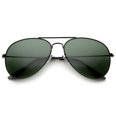 Gafas de sol estilo aviador con lentes verdes y marco metálico completo con barra transversal clásica A293