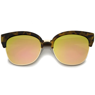 Modern Mirrored Flat Lens Cat Eye Half Frame Sunglasses A325 - Tortoise Pink Mirror