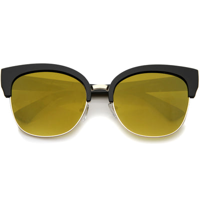 Gafas de sol modernas con lentes planas y espejo de media montura tipo ojo de gato A325