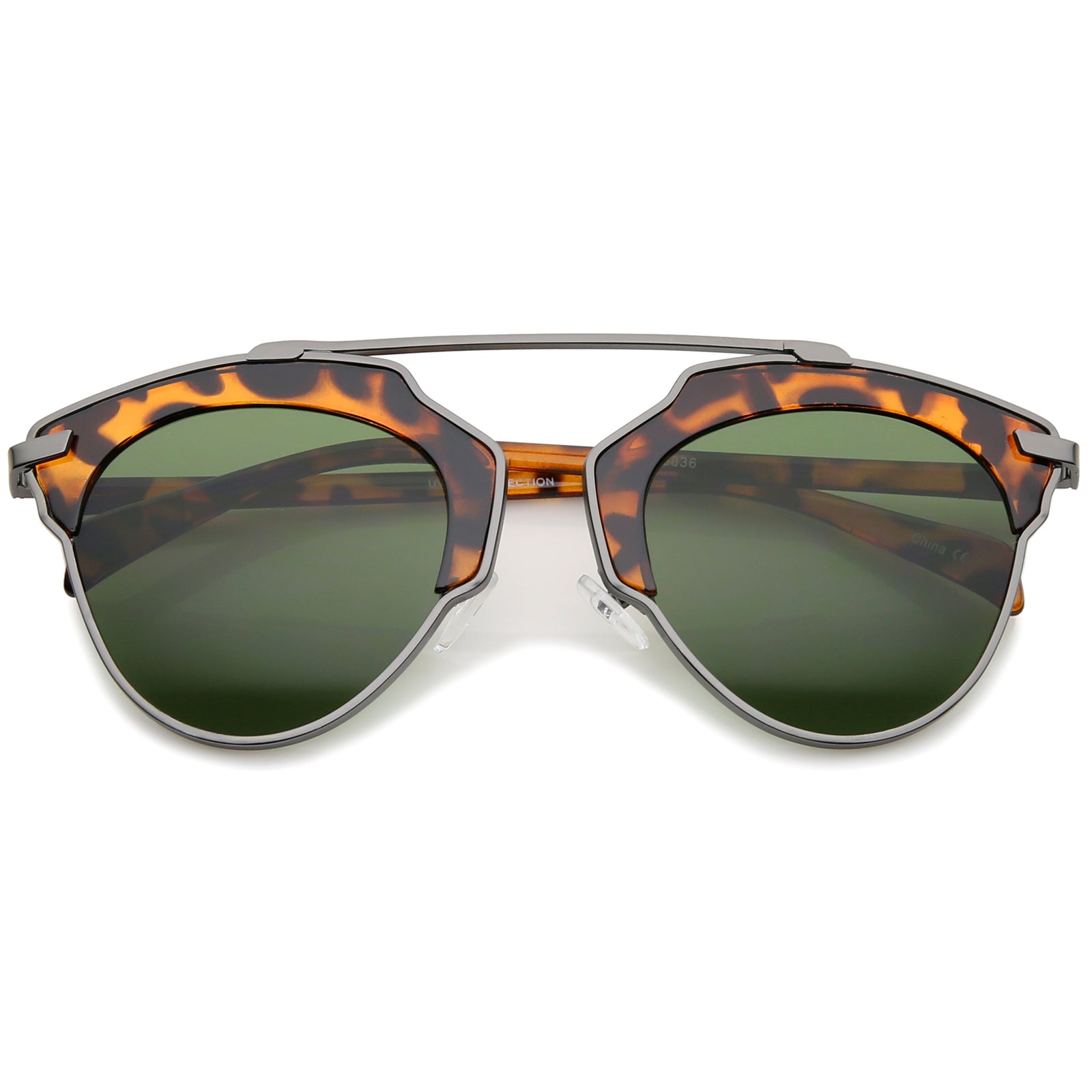 Oversize Half-Frame Mirrored Flat Lens Round Sunglasses A338