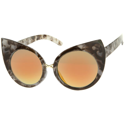 Gafas de sol redondas con lentes espejadas de mármol y ojo de gato para mujer A383