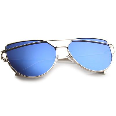 Gafas de sol extragrandes y finas con lentes planos espejados y cejas cruzadas A545