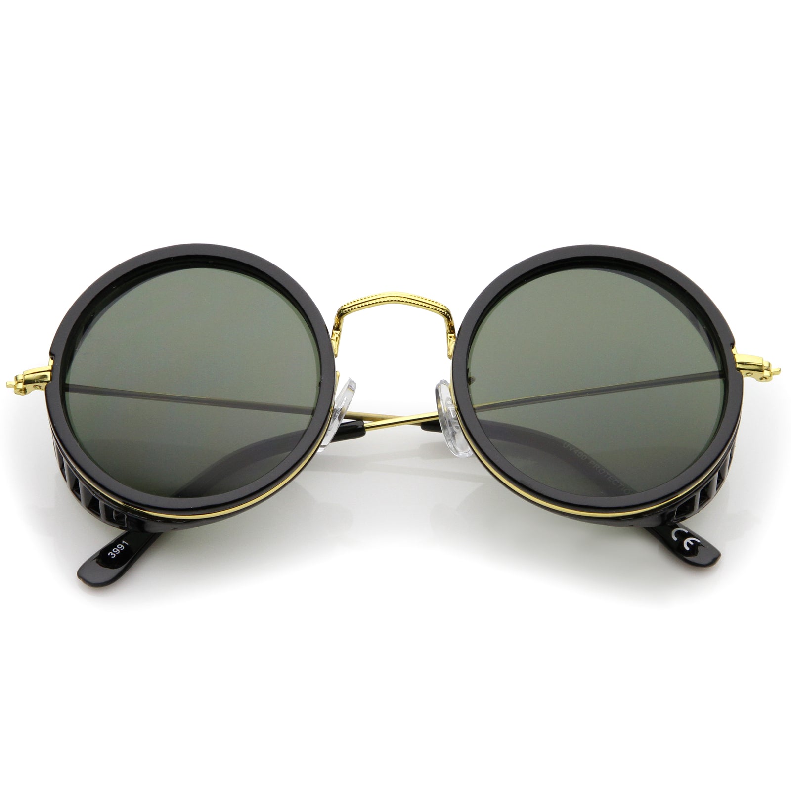 Gafas de sol retro con cubierta lateral redonda Steampunk Sidecar A766