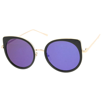 Gafas de sol tipo ojo de gato con lentes de espejo planas y redondas delgadas para mujer A815