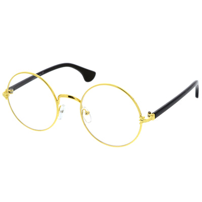 Anteojos redondos con lentes transparentes y marco de metal delgado clásico A865