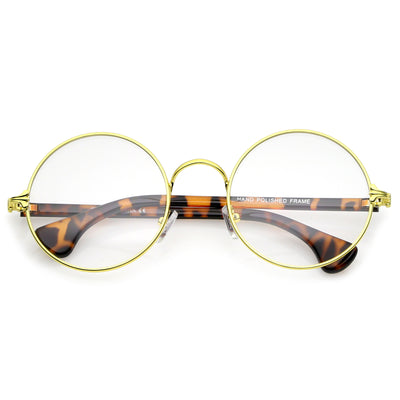 Anteojos redondos con lentes transparentes y marco de metal delgado clásico A865