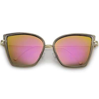 Gafas de sol tipo ojo de gato de gran tamaño para mujer con lentes de espejo de color con brazos delgados A919