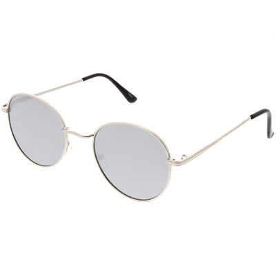 Retro Slim Metal Frame Mirrored Flat Lens Round Sunglasses C133