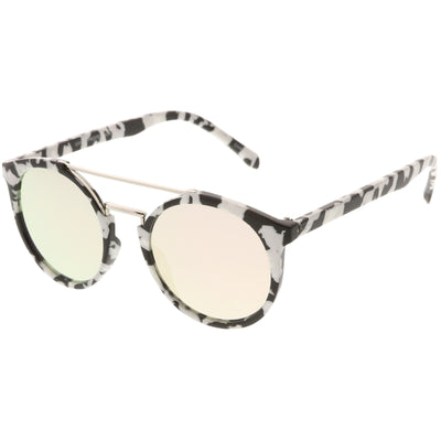 Gafas de sol modernas con lentes planas y espejo redondo con estampado de mármol independiente C232