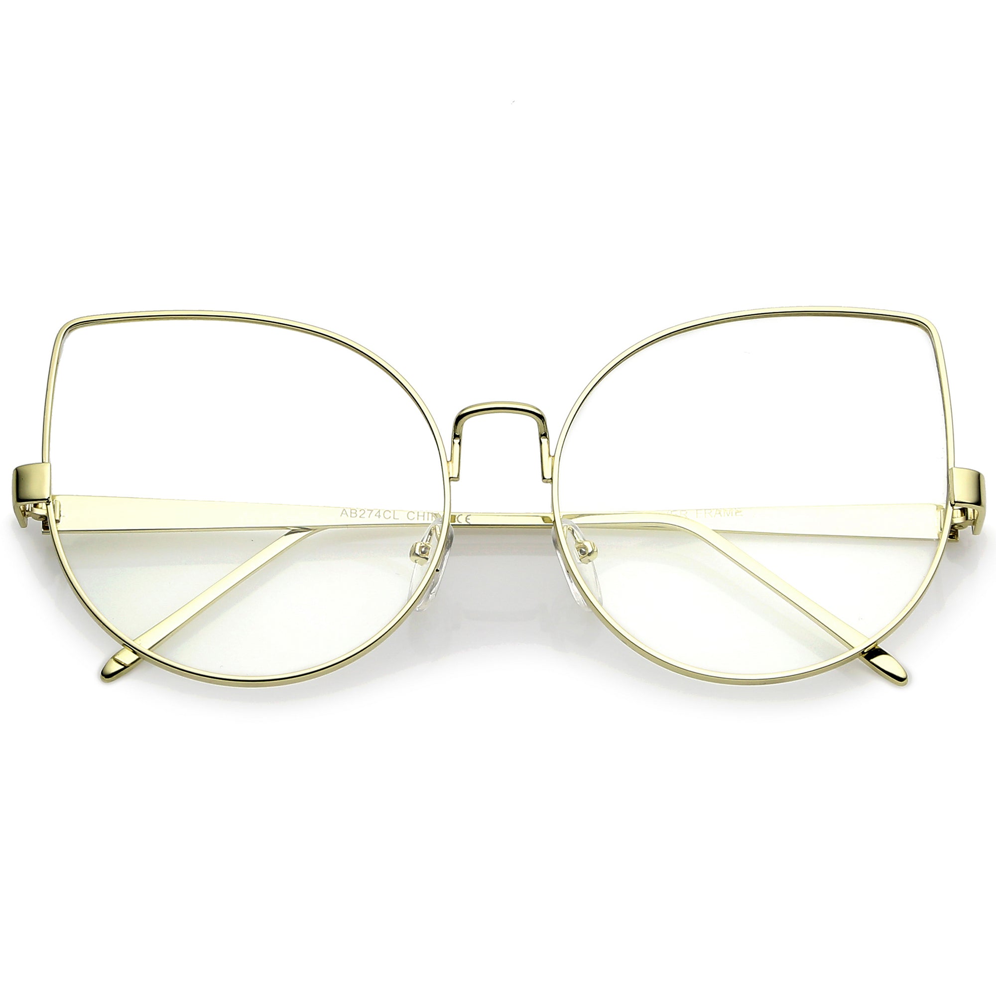 Gafas de ojo de gato con lentes planas transparentes de gran tamaño para mujer C302