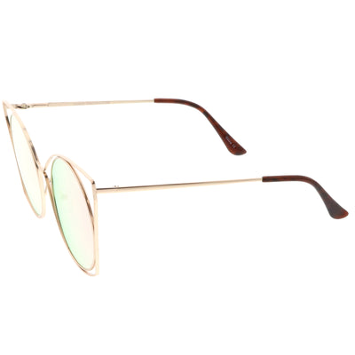 Gafas de sol con montura de alambre y lentes planas espejadas redondas de gran tamaño para mujer C318