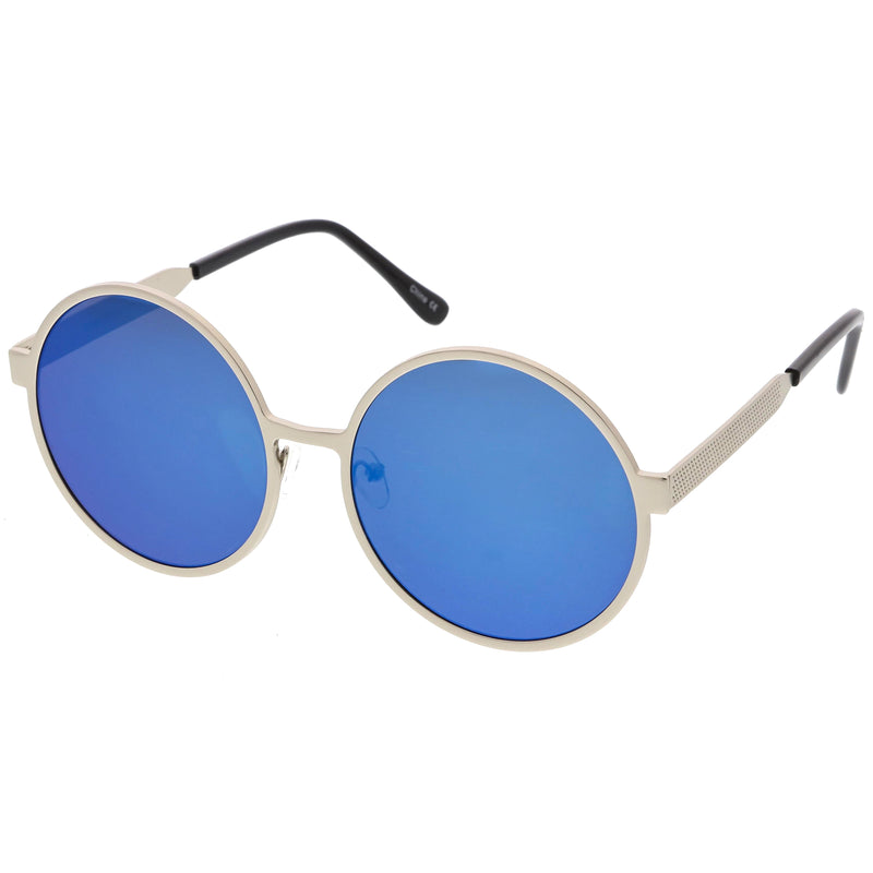 Oversize Retro Modern Round Mirrored Flat Lens Sunglasses C345