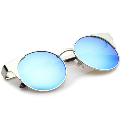 Gafas de sol con lentes planas espejadas y media montura redondas de primera calidad C359