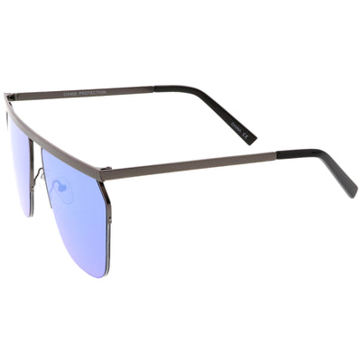 Gafas de sol de aviador con lentes espejadas y parte superior plana de metal moderno con medio marco C398