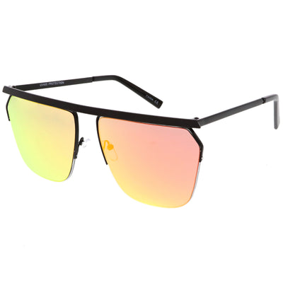 Gafas de sol de aviador con lentes espejadas y parte superior plana de metal moderno con medio marco C398