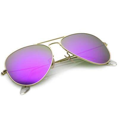 Gafas de sol de aviador de metal mate clásicas con lentes de cristal de espejo de color pequeño de primera calidad C770